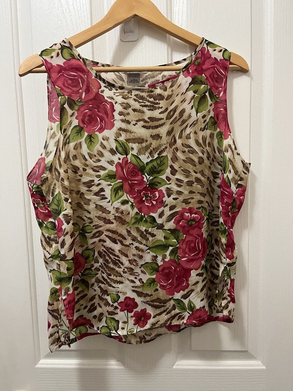 Vintage 90s Y2K Notations Sleeveless Leopard Floral Top Fairy Cottage Soft L